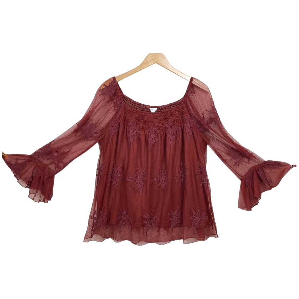 Lace Top Sz L Burnt Orange Whimsigoth Boho Fairy Bell Sleeve Cottage Romantic